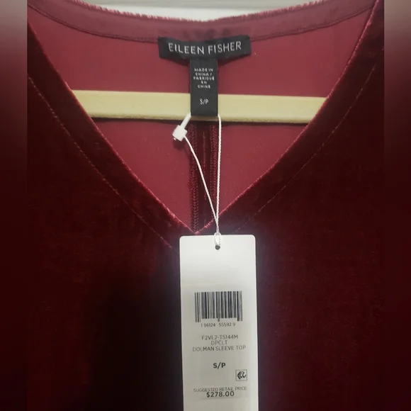 Eileen Fisher Velvet V-Neck Top, S, Deep Claret, velvet & silk - Picture 3 of 7